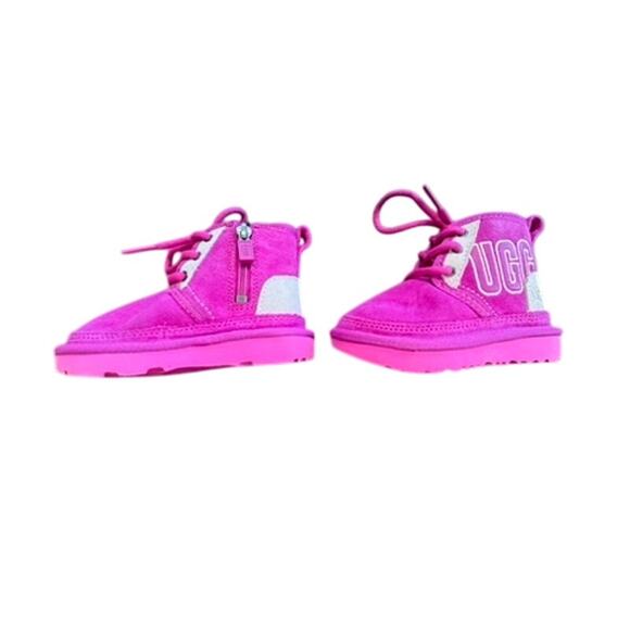 "UGG" BABY GIRL Pink Suede Lined Booties SZ 6 Mean Girls Fuzzy Lace Up Warm Boot - Picture 3 of 8